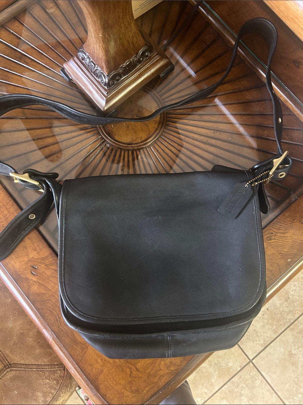 Vintage Coach Black Leather Shoulder Bag with Gold Hardware